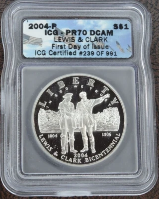 2004-P Lewis & Clark Silver Dollar Proof ICG PR 69 US Mint $1 Commemorative FDOI - Image 1 of 2