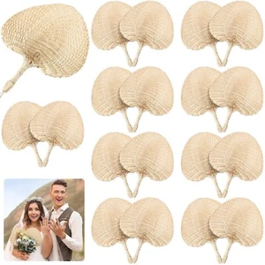 Marsui 20 Pieces Wedding Raffia Fans Bamboo Natural Handmade Palm Leaf Hand W... - Picture 1 of 6