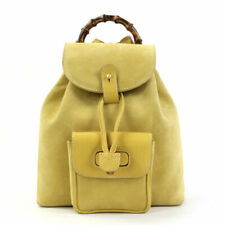GUCCI Backpack Bamboo Suede Leather Yellow Gold Womens Free Used e56051f
