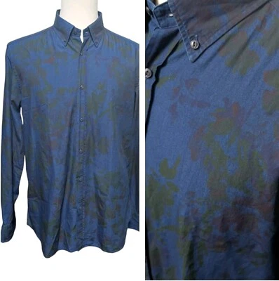 Massimo Dutti XL Dress Shirt Navy Blue Subtle Floral Long Sleeve Collared - Image 1 of 4