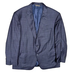 Samuelsohn Blazer 130s Wool Sport Coat Micro Check Blue 46R - Picture 1 of 10