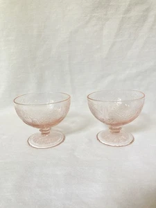 Florentine 1 Pink Depression Glass Sherbet Dish Set Of 2 By Hazel Atlas - Picture 1 of 5