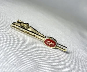 Auth S.T.Dupont Tie Clip D Logo Cutout Gold silver Red Bar pin Business - Picture 1 of 17