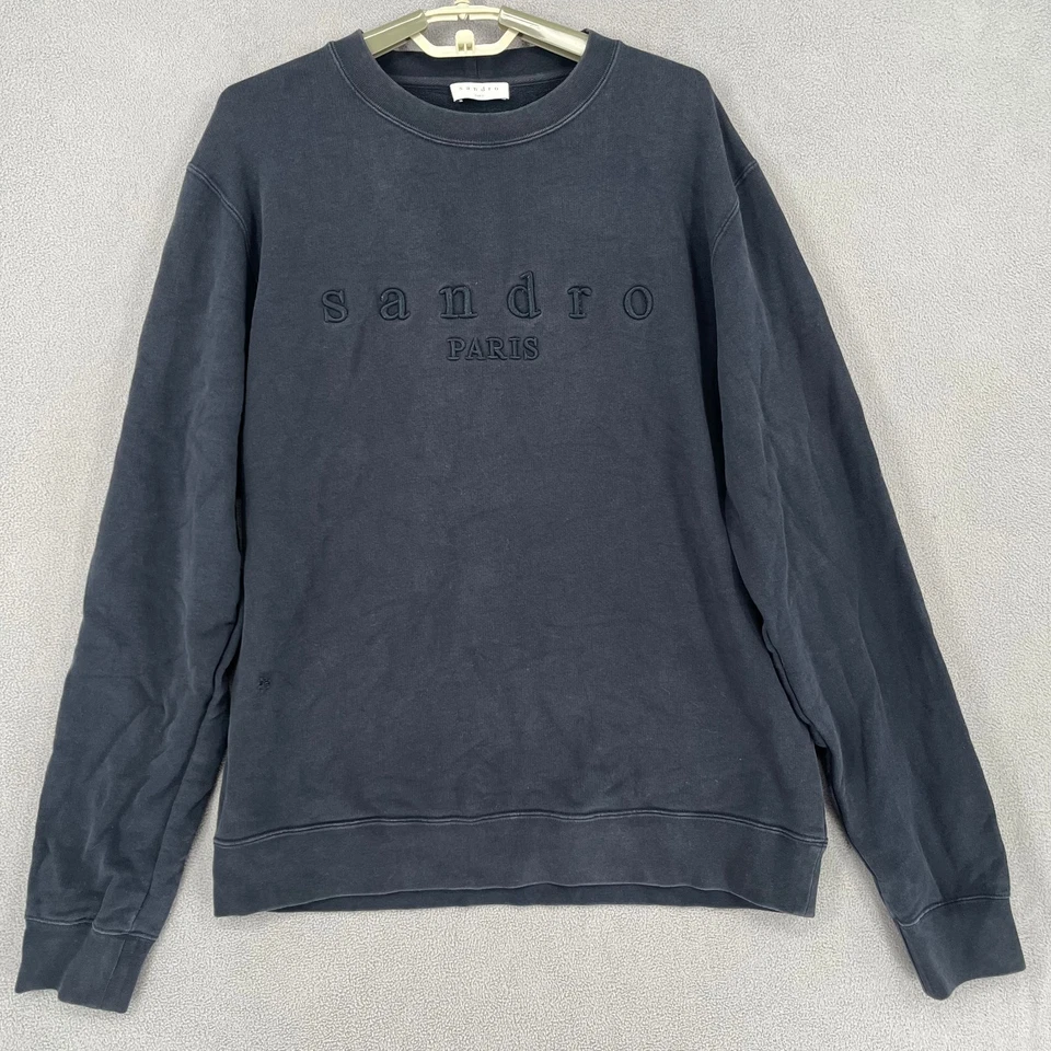 Jersey Sandro Mujer Grande Azul Suéter Logo Bordado Crew Manga Larga Foto 1 de 4