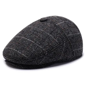 Mens Flat Cap Gatsby Tweed Black Peak Hat Herringbone Newsboy Beret Cap - Picture 1 of 13