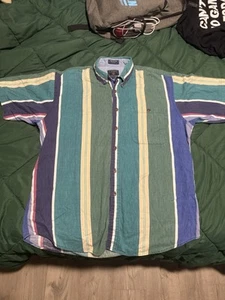 Vintage 90’s Vertical Striped Colored Polo Shirt Chaps Ralph Lauren Mens Large - Picture 1 of 4