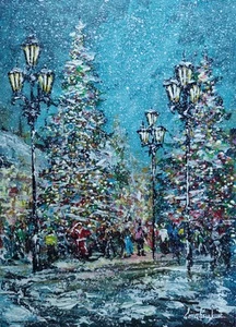 Vintage Style Christmas Festive On The Snowy Original Oil Painting. Xmas Artwork - Picture 1 of 3