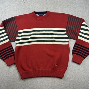 VTG Tommy Hilfiger Sweater Men XL Striped Crest Crewneck Heavy Knit Pullover 90s - Picture 1 of 9