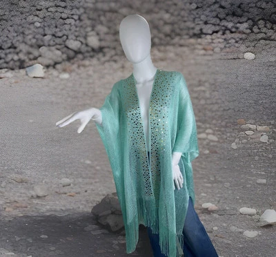 Top plumero festival kimono brillo metálico verde espuma de mar talla única talla grande Foto 1 de 4