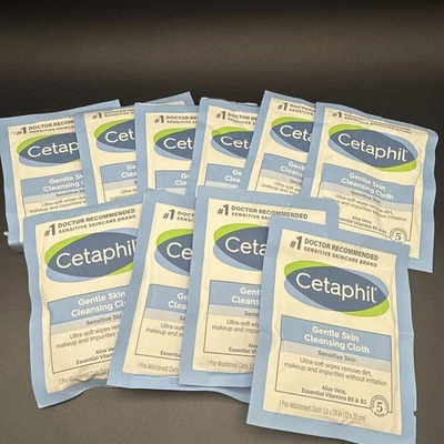 LOTE DE 10 PAÑOS DE LIMPIEZA de piel suave Cetaphil envueltos individualmente PAQUETES DE VIAJE Foto 1 de 3