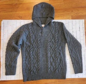 Bolivares Wool Cable Knit Sweater Hoodie Heavy Hooded Gray XL New Made In Peru - Picture 1 of 14