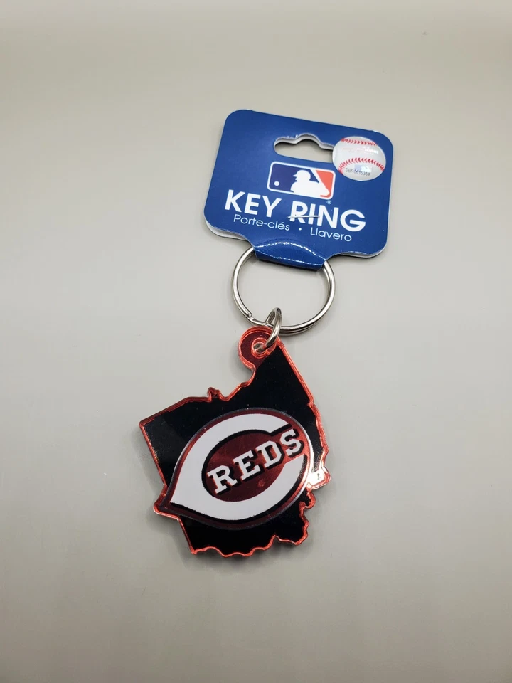 WinCraft MLB Cincinnati Reds Mirrored Back State Shaped Key Ring! New - Image 1 of 4