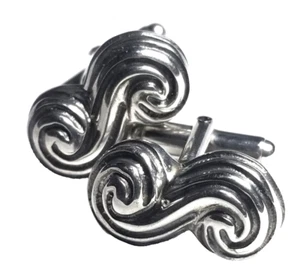 Sterling Silver Cufflinks MODERNIST Swirled Signed NR 925 Vintage Heavy Swirled - Picture 1 of 6