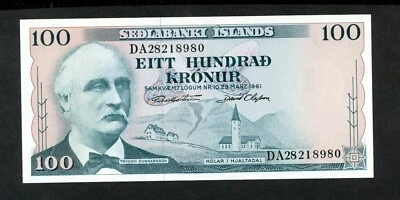 ICELAND 100 KRONUR  L.1961  SIGN. 40 PICK # 44 XF+. - Image 1 of 2