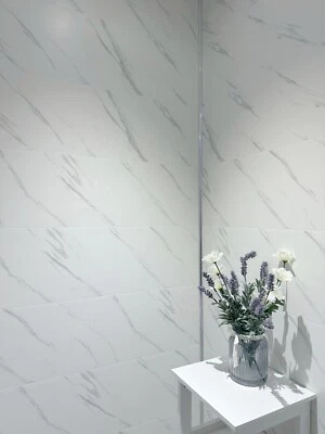 White Marble Grout Line Tile Effect Bathroom Panels PVC Shower Wet Wall Cladding - Image 1 of 4