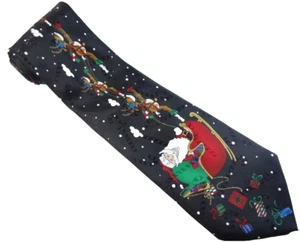 Christmas Tie Santa Claus Reindeer Sleigh Holiday Xmas Mens Necktie - Picture 1 of 3
