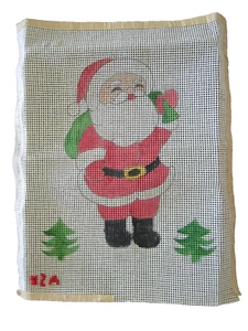 Stamped Needlepoint Canvas Only Santa Claus with Sack Christmas 13"x17" Vtg - Bild 1 von 4