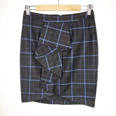 Honey & Beau Size 8 Black Blue Check Front Ruffle A-Line Short Skirt - Image 1 of 4