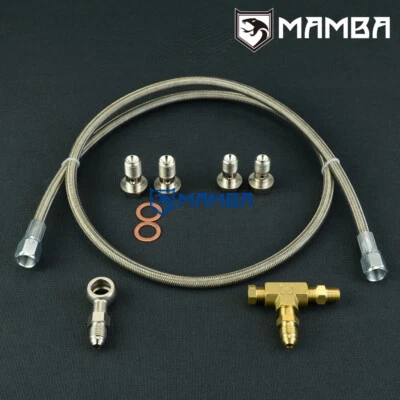 Universal 100cm Turbo oil feed line w/ 1/8NPT Tee / Greddy T517Z T518Z T618Z - Image 1 of 4