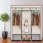 Beige Fabric Wardrobe Clothes Storage Organiser Closet With 2 Hanging Rail
