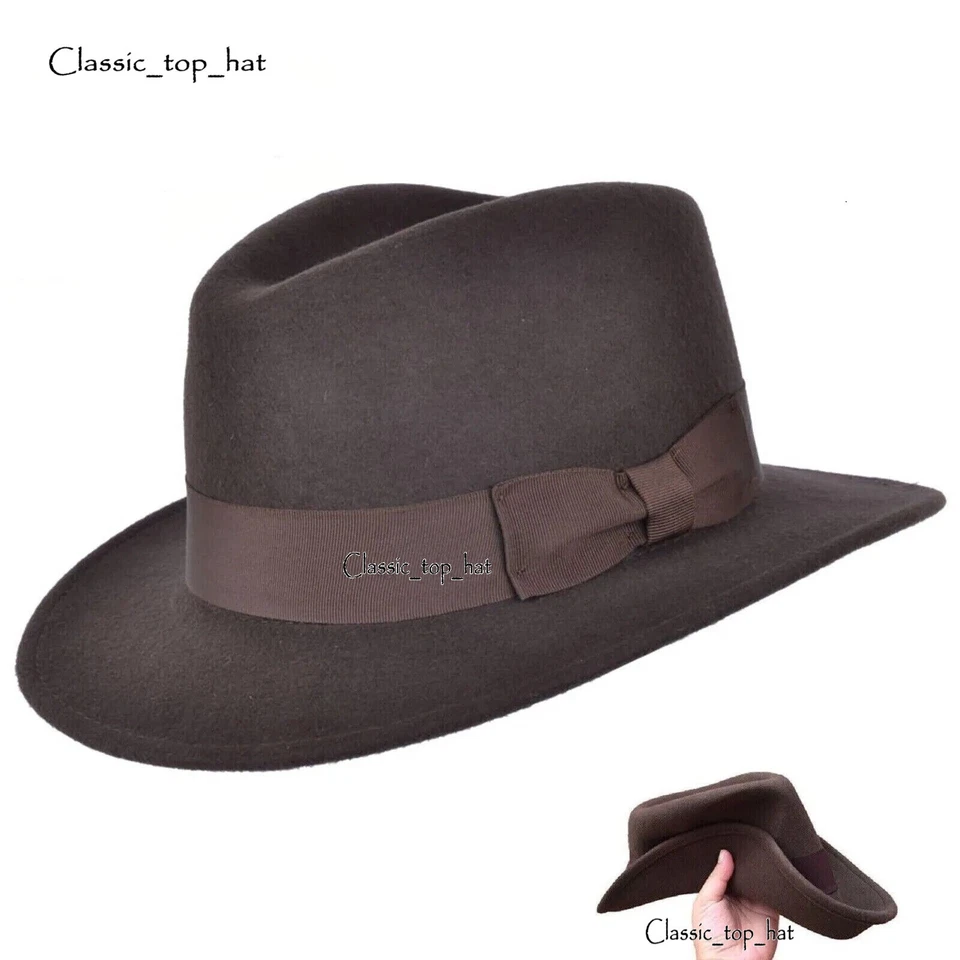 100% Wool Fur Felt HAT Indiana Jones Fedora Mens Leather Band NEW - Image 1 of 4