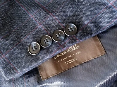 Prince of Wales red blue check wool Tweed Blazer Jacket Sport Coat 44L NWOT  - Image 1 of 4