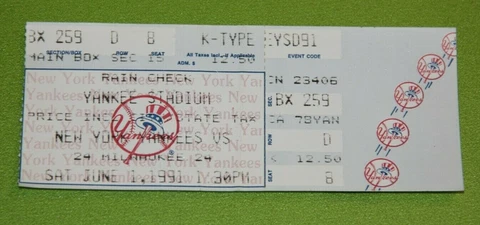 New York Yankees Ticket Stub | June 1 1991 | Paul Molitor 3 Hits Cover