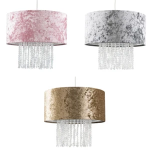 Ceiling Light Shade Velvet Drum Lampshades Jewel Droplet Pendant Shade LED Bulb - Picture 1 of 27