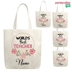 Personalised WORLD'S BEST Tote Bag Shopping Birthday Leaving School Work Gift - Picture 1 of 13