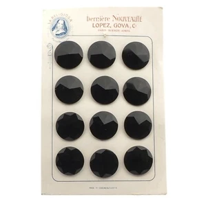 Card (12) Czech Vintage 1930's black faceted "Nouveaute" glass buttons 27mm - Picture 1 of 2