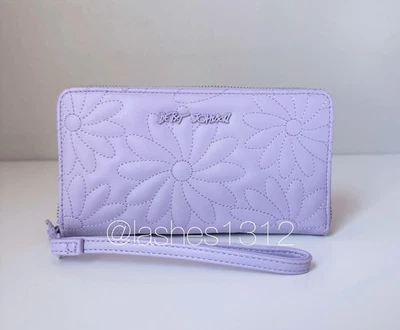 BETSEY JOHNSON Cartera Acolchada Floral Cremallera Alrededor Muñequera - Púrpura Foto 1 de 4