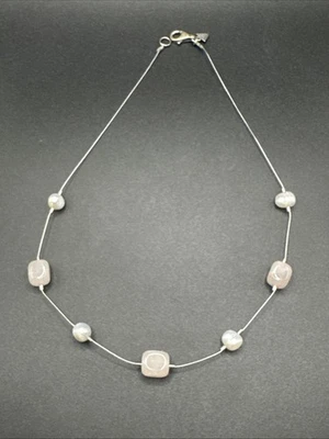 "Collar de cuarzo rosa con perlas de plata de ley 925 U2 Silpada de 16""" Foto 1 de 4