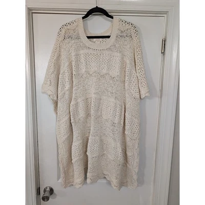 Sundance Easy Days Crema Crochet Punto Suéter Poncho Crema O/S Algodón Boho Foto 1 de 4