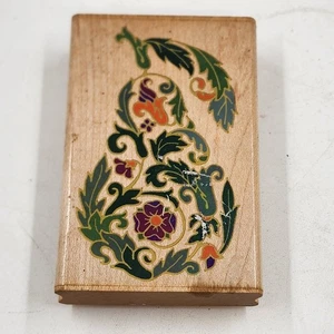 Sello de goma montado en madera estampida de goma pera ornamentada A2378F artesanía vintage - Imagen 1 de 7