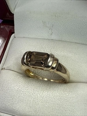 ❤️ Sterling Silver Gold Tone Brown Smoky Quartz Gemstone Ring Sz 7 (3) - Image 1 of 4