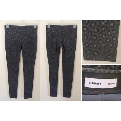 Leggings antiguos azul marino para mujer pequeños grises con estampado de leopardo mezcla de algodón tiro alto ajustados Foto 1 de 4