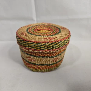 Small Woven Sweet Grass Basket | Greens, Yellows & Reds - Picture 1 of 12