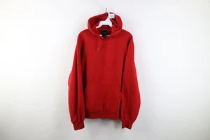 Vintage Y2K Adidas Mens Large Faded Blank Heavyweight Hoodie Sweatshirt Red - Picture 1 of 13