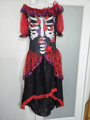 Women's Black Lace Skeleton Halloween Day Of The Dead Costume Dress Size 2XL - Image 1 of 4