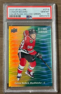 2023-24 Upper Deck Allure Color Flow Yellow Green RC #CF16 Connor Bedard PSA 10 - Picture 1 of 7