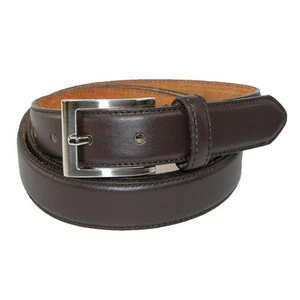 CTM Men's Big & Tall Leather Basic Dress Belt with Silver Buckle - Picture 1 of 5