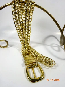 Vintage 70's 80's Gold Metal & Gold Ribbon S/M Adjustable Size 32" Full Length - Picture 1 of 9