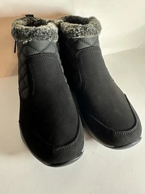 NIB Easy Spirit Vance12 Ankle Boot Faux Fur Suede Black Womens Size 8W Zipper - Image 1 of 4