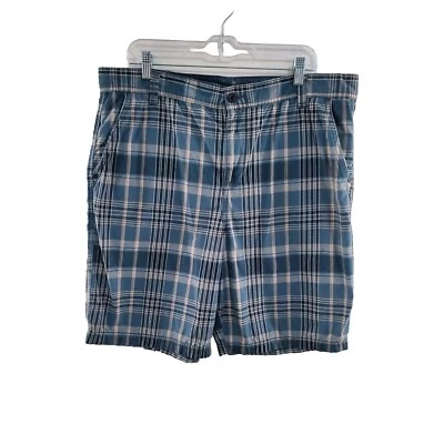 Calvin Klein Men's Blue Plaid Preppy Flat Front Cotton Button Zip Shorts Size 38 - Image 1 of 4