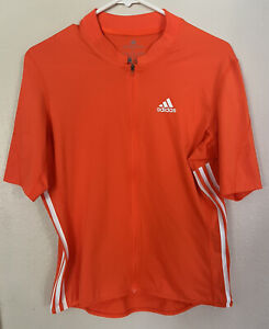 Adidas Short Sleeve Cycling Jersey Women XL Orange White Stripes