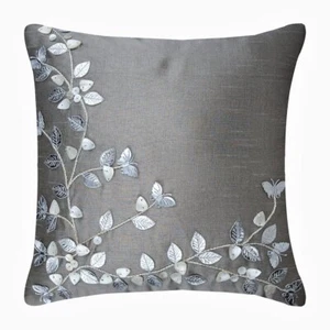 Couch Cushion Case Silver 16"x16", Room Decor Silk Fabric - Silver Beauty - Picture 1 of 3