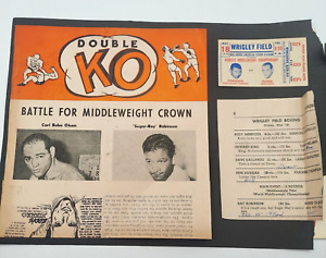 Lot SUGAR RAY ROBINSON vs CARL OLSON Boxing Tickets 1956 Moore Patterson program