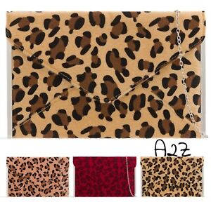 Womens Leopard Print Faux Fur Envelope Clutch Bag Evening Shoulder Handbag Pouch