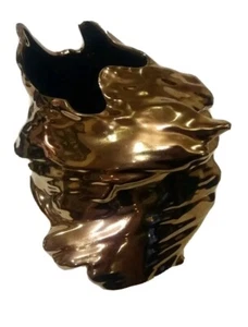 Vtg Metallic Brown Copper Finish Abstract Ceramic 10" Tall Wind & Water Vase - Picture 1 of 12
