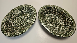 Roseville Workshops Gerald E Henn Green Spongeware Oval Serving Bowls Authentic - Picture 1 of 10